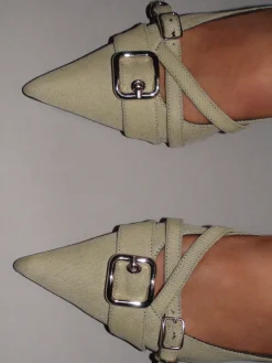 Justine Clenquet Joan denim pistacchio slingbacks New