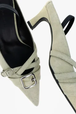 Justine Clenquet Joan denim pistacchio slingbacks New