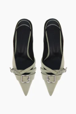 Justine Clenquet Joan denim pistacchio slingbacks New